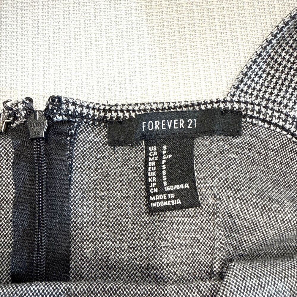 Forever 21 Houndstooth Overall Skater Dress Black White Stretchy Sporty Mini - S - Picture 3 of 7